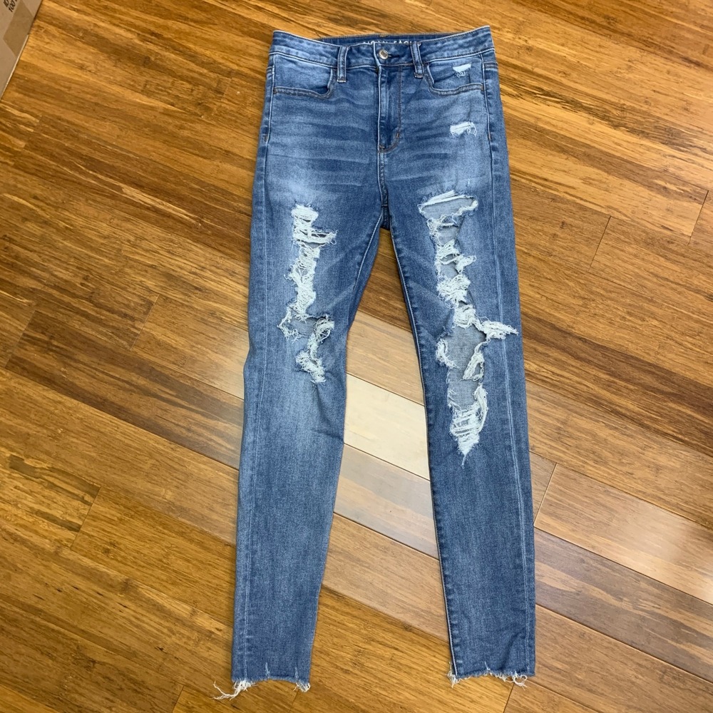 American Eagle Stretch‎ Super Hi-Rise Jegging Distressed Ripped Jeans 4 Short